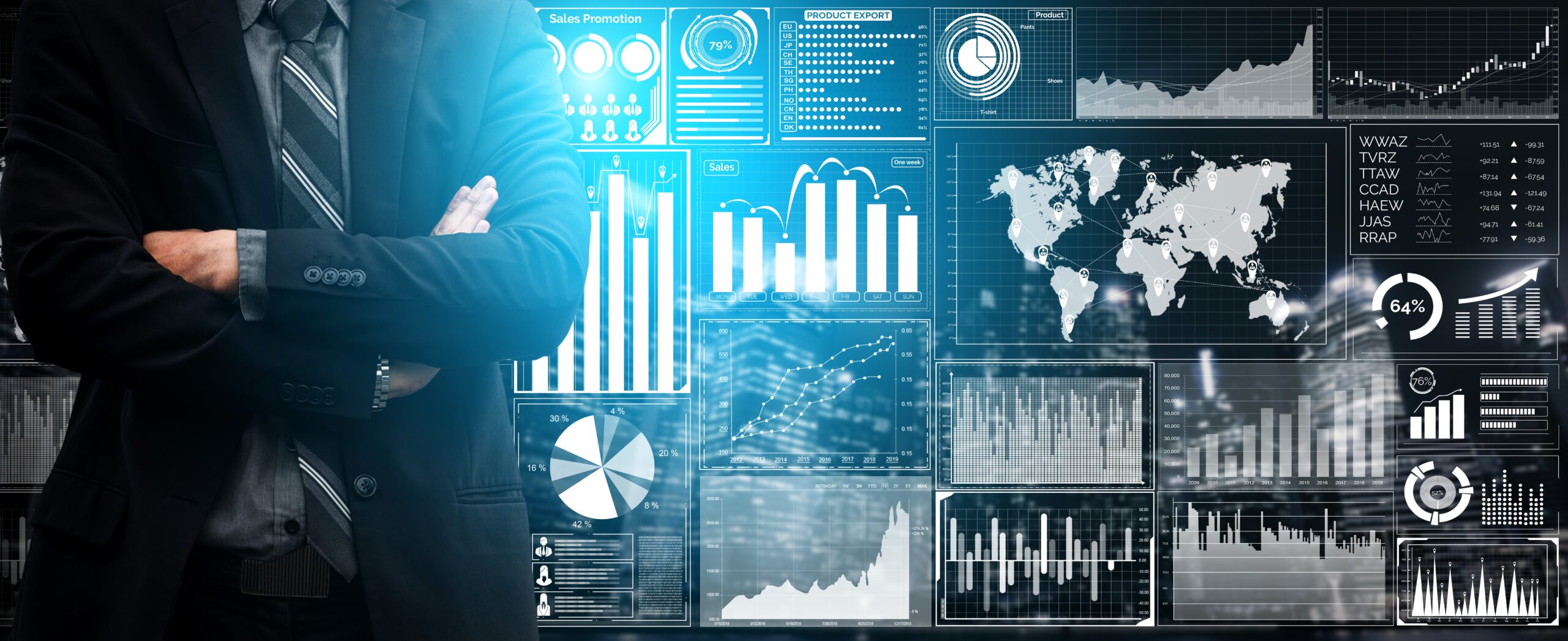 Data Analysis for Business and Finance Concept. Graphic interface showing future computer technology of profit analytic, online marketing research and information report for digital business strategy.